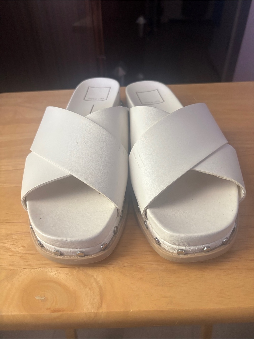 Dolce Vita White Crisscross Slide Mules